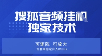 【搜狐音频挂G】独家技术，可矩阵可放大，红利期稳定月入8k【揭秘】-星叙轻创