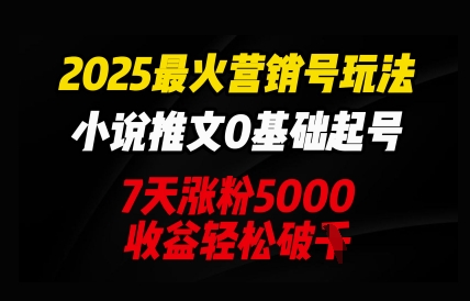 2025最火营销号玩法:小说推文0基础起号,7天涨粉5000,收益轻松破k-星叙轻创